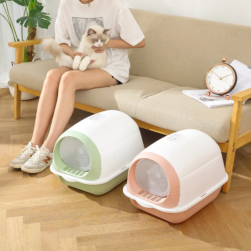 

Fully Enclosed Large Cat Litter Box with Door Pet Cat Toilet Splash-Proof Deodorant Pet Cleaning Supplies Cat Litter Box