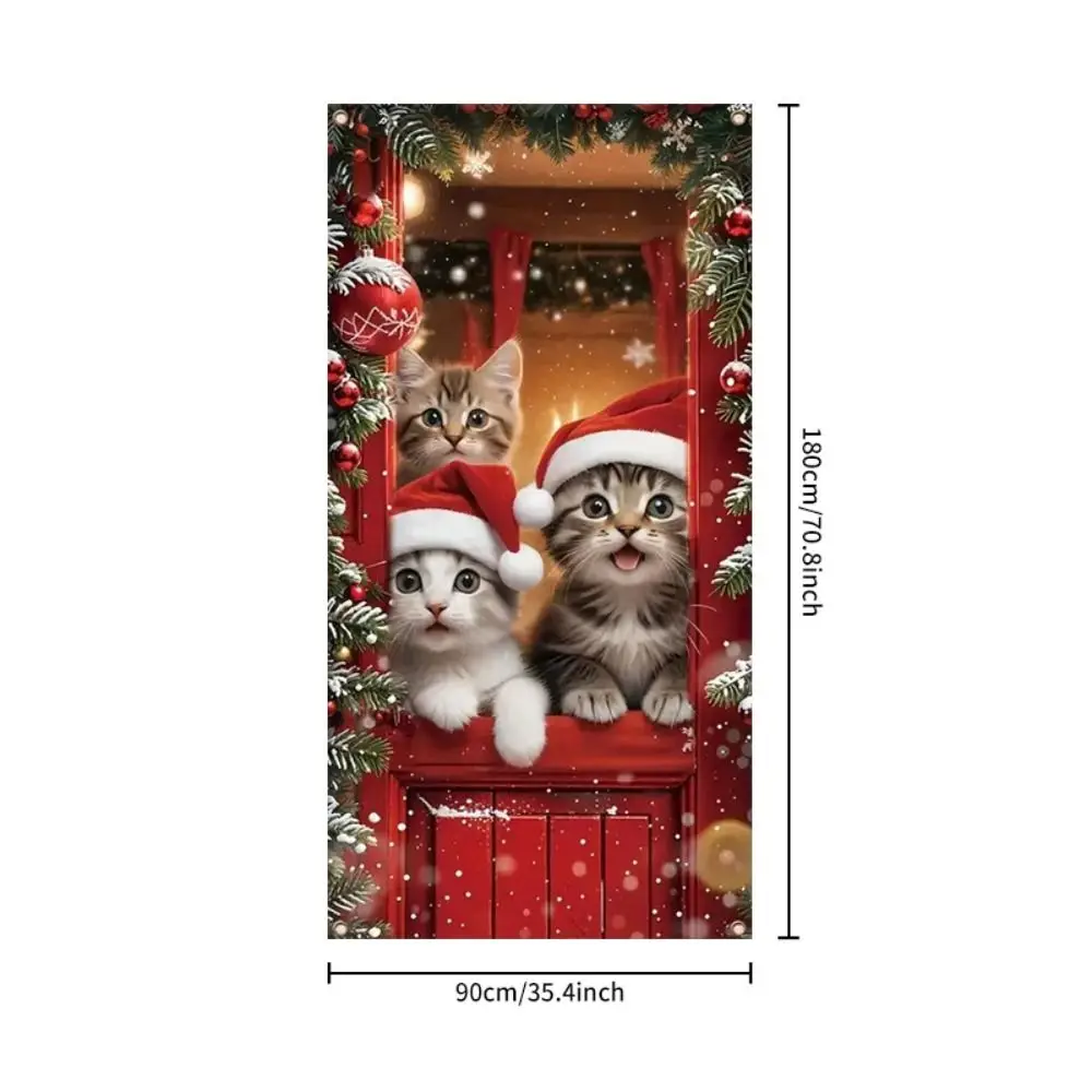Animals Theme Christmas Door Cover 35.4x70.8" Dog Cat Christmas Hanging Cloth Background Santa Claus New Year Decoration