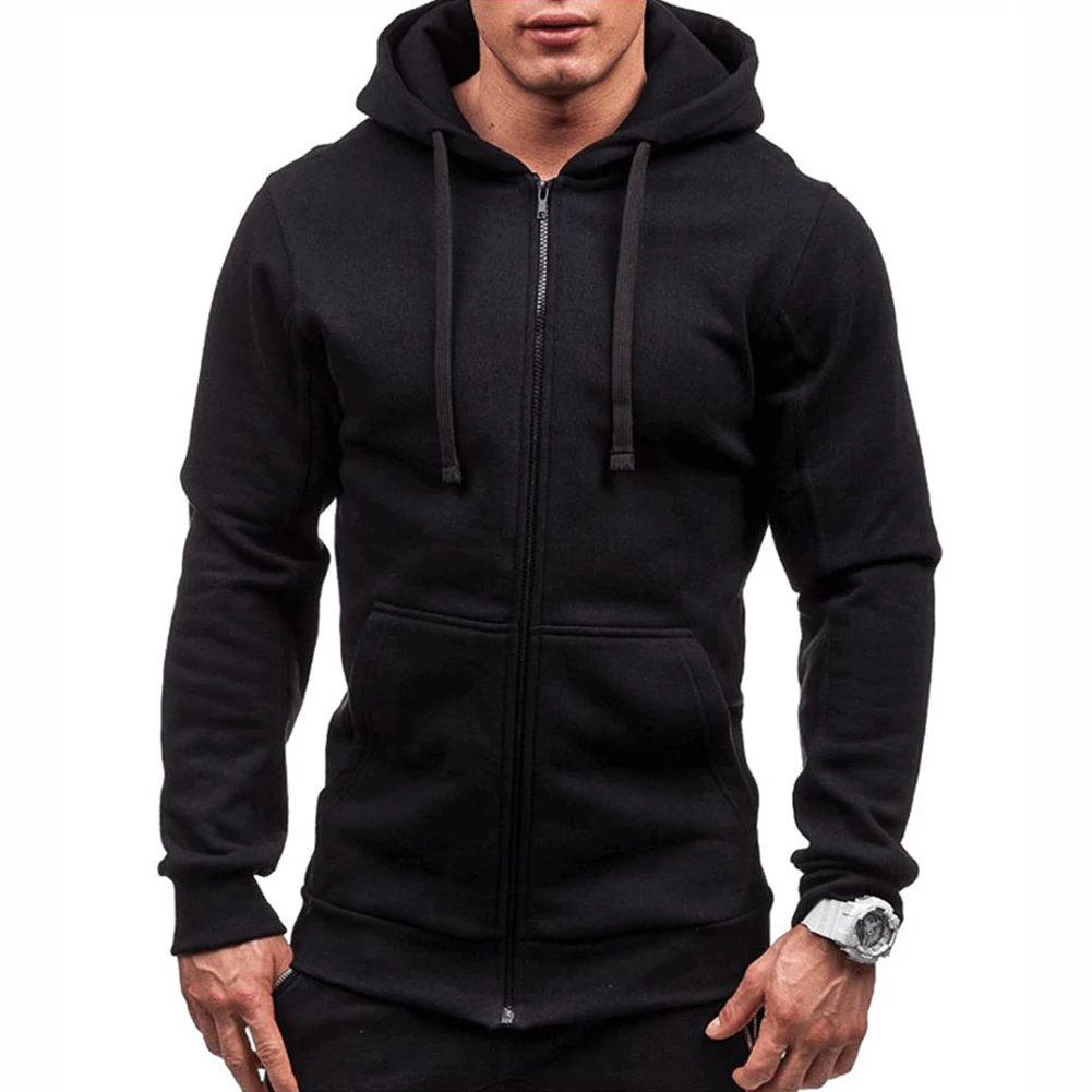 

Men Long Sleeve Hooded Sweatshirt Zip Up Hoodies Jacket Casual Outwear Coat Tops Solid Color Autumn Winter Top