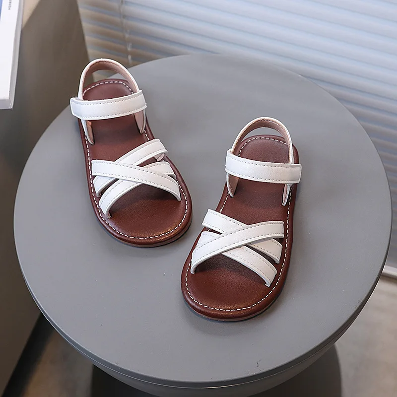 Girls Sandals Soild Color Versatile Kids Princess Shoes Open Toes Hook&loop 2025 Summer New Girls Beach Shoes Non-slip Soft Sole - 2