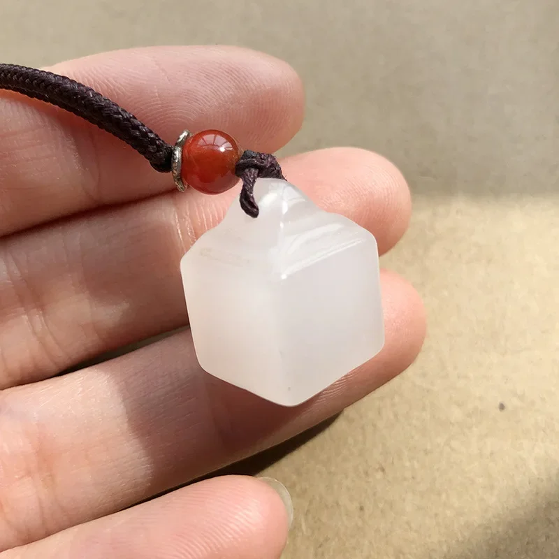 

Natural Xinjiang White Jade Seal Beads Accessories DIY Bracelet Pendant Jewellery Fashion Hand-Carved Lucky Gift