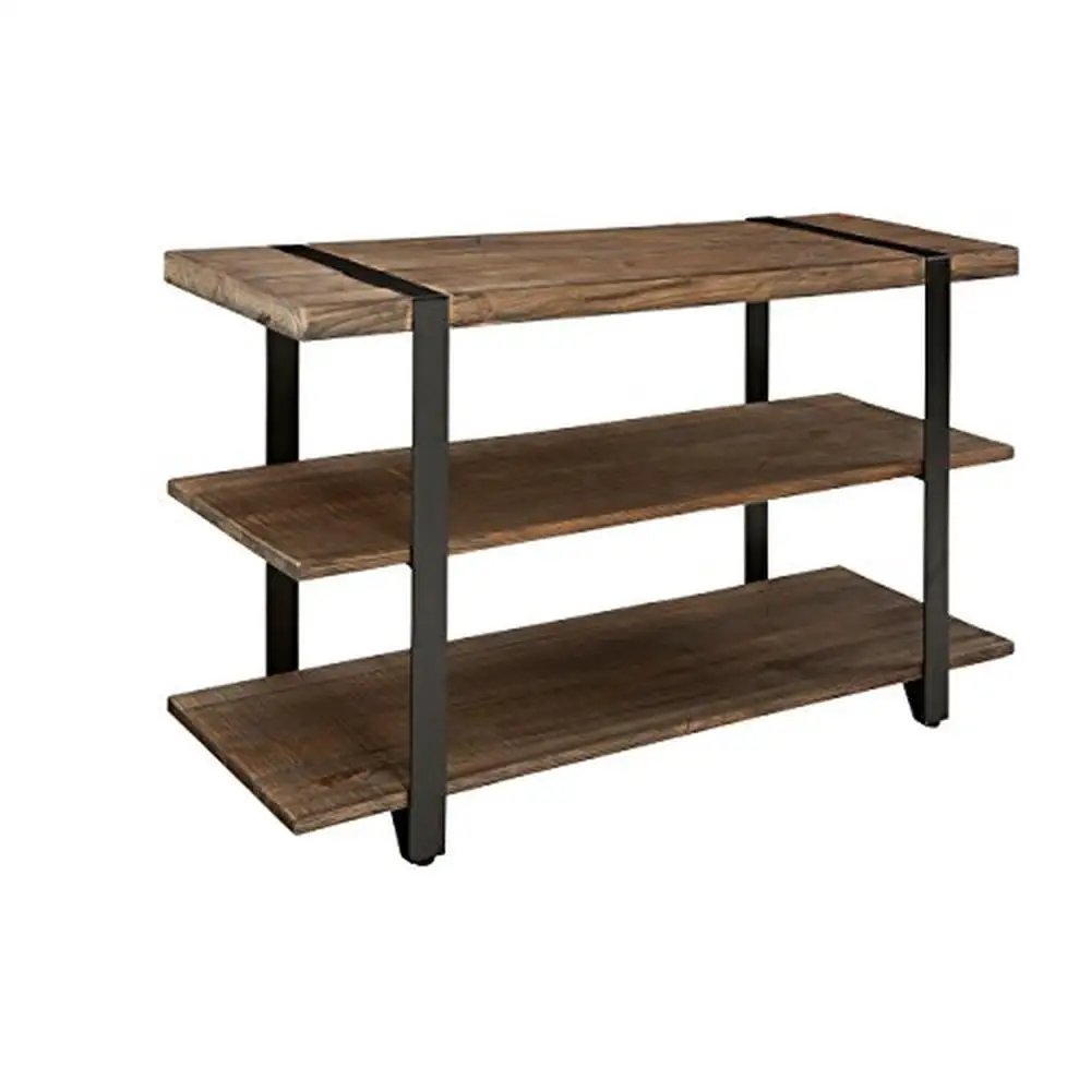 

Reclaimed Wood Media Console Table with Metal Legs Open Shelf Storage Traditional Style Bedroom Living Room Home Office Wood