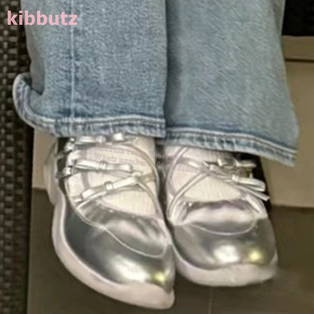 Bows Mary Jane Pumps Round Toe Flat With Slip-On Patent Leather Solid Color Fashion Novelty Concise Party Dress Women Shoes New