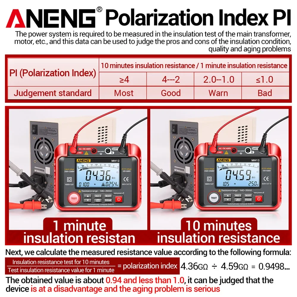 ANENG MH13 Digital Multimeter Megometro Ohm Tester Insulation Earth High Megohmmeter Tool Voltage Megger Resistance Meter Tester resistance tester