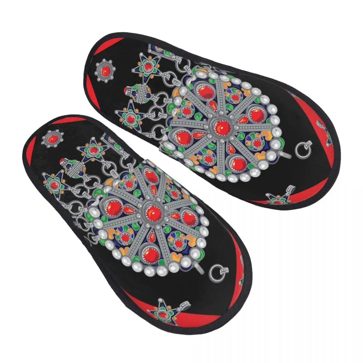 

Kabyle Style Jewelry Guest Slippers for Hotel Women Custom Print Moroccan Carpet Pattern House Slipper