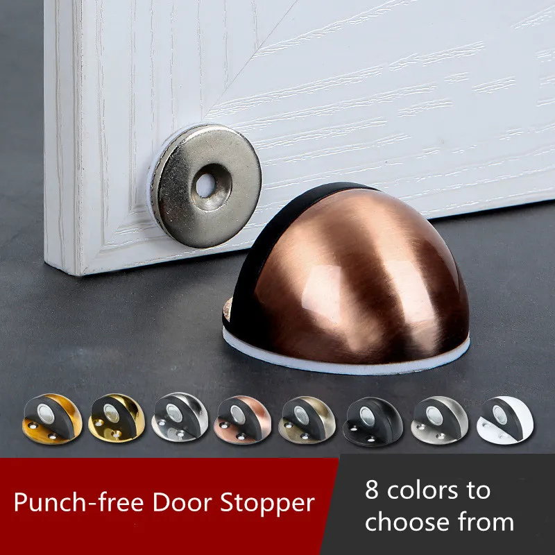 

KK&FING Punch-free Stainless Steel Magnetic Door Stopper Door Touch Magnetic Suction Rubber Semicircle Anti-collision Door Stop