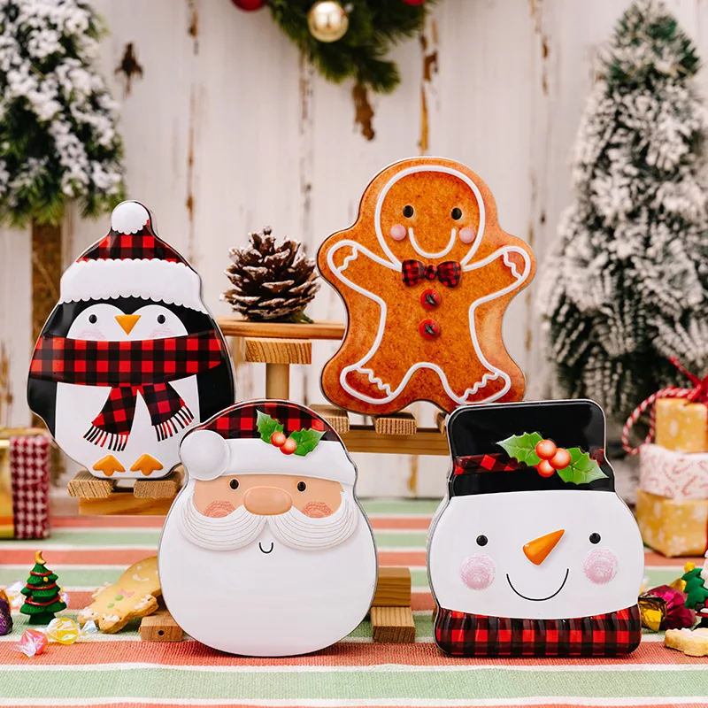 

Декоративные изделия hristmas, коробка для печенья с имбирным человеком, коробка для конфет с Санта-Клаусом, жестяная коробка с мультяшным снеговиком