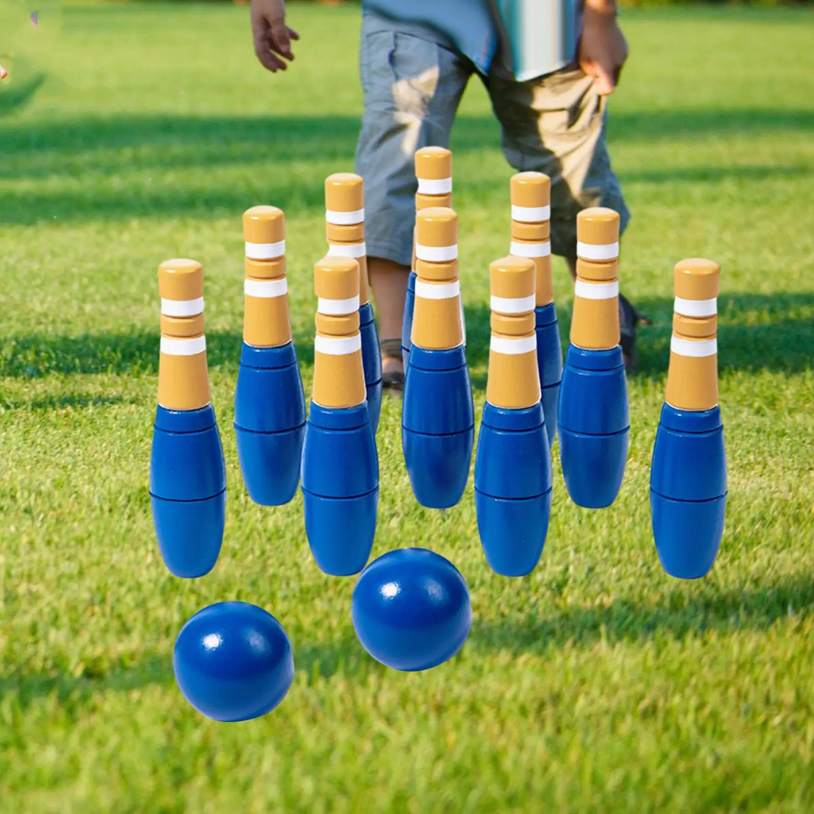 Wooden Bowling Set Backyard Games Play Balls Outdoor Children`s Bowling Toys Bowling Game Props for Lawn Garden Birthday Gift