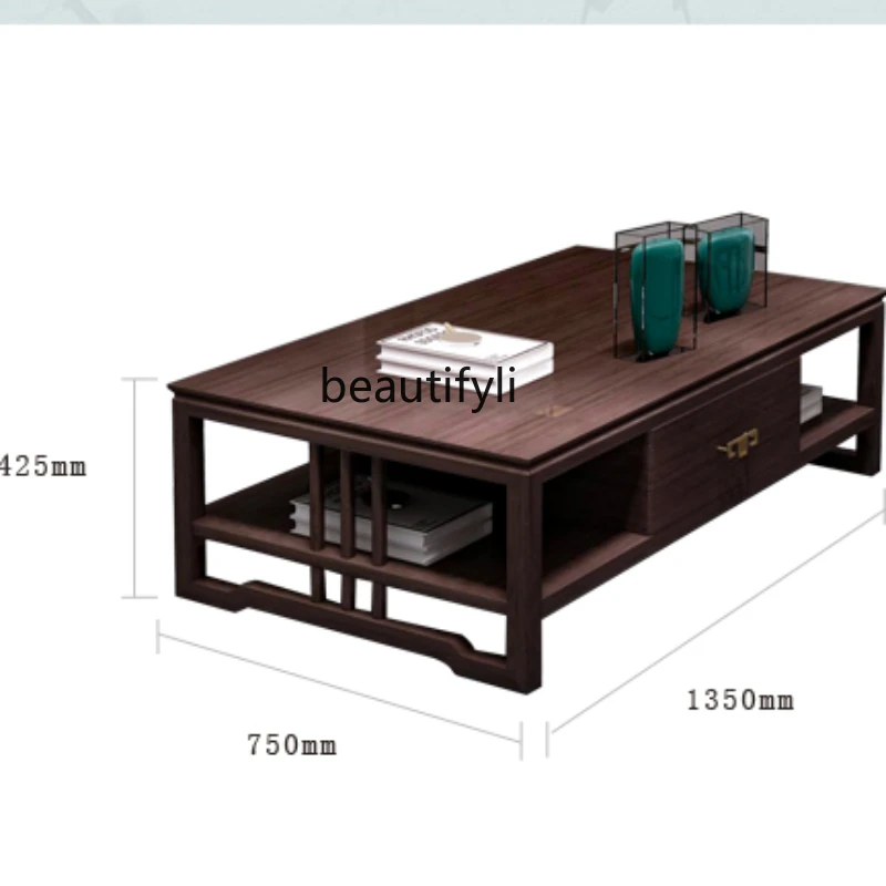 

Solid Wood Tea Table New Chinese Style Solid Wood Living Room Furniture Kombucha Desk Set Rectangular with Drawer