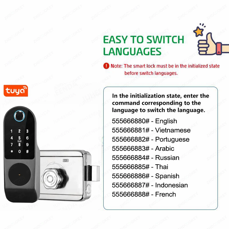 Tuya App Control WiFi Smart Door Lock Gate Digital Passcode RFID Card Keyless En