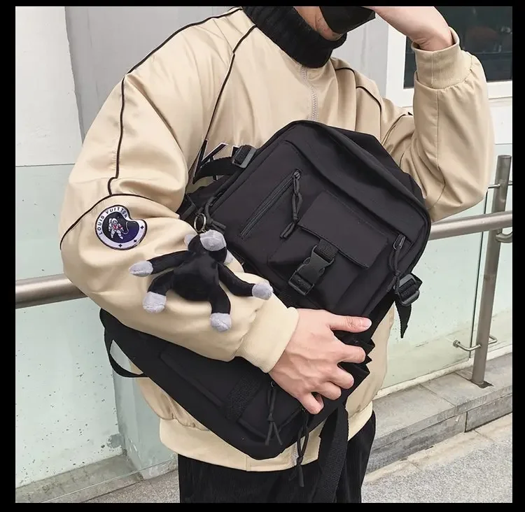 Preppy Style Black Backpack Unisex Women Men Backpack Nylon Waterproof Multi-Pocket Design Mochilas Teenagers Shoulder Bag