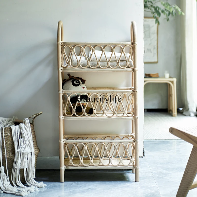 

Rattan Floor Bookshelf Modern Minimalist Storage Organizer Shelf