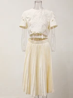 طقم من بلوزة قصيرة وتنورة للنساء ، طقم من جزئين ، قلادة مستديرة ، خصر مرن ، مطوي ، تنورة فضفاضة ، صيف ، جديد ، 13db7078 1