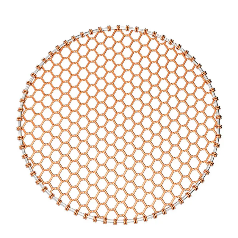 24.5-33CM Diameter Red Copper Round Barbecue Wire Grill Mesh Net Handle Picnic Tools Camping Charcoal BBQ