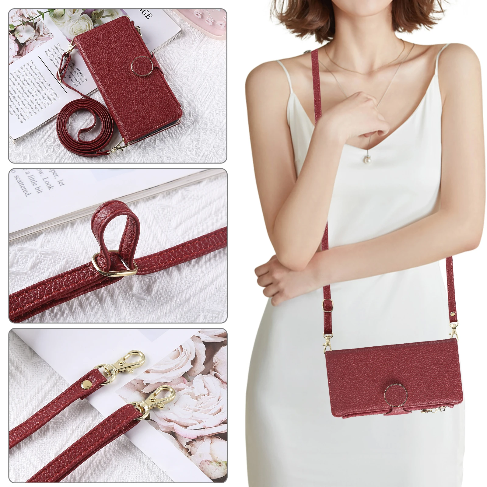 Leather Crossbody Wallet Case with Strap