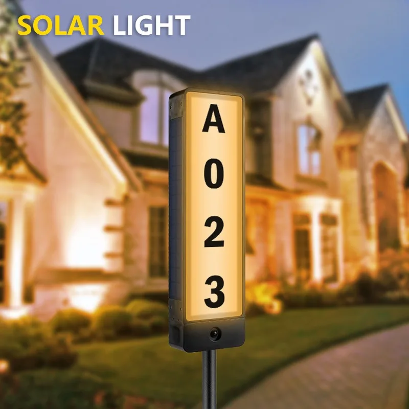 LED Outdoors Solar Powered Floor Mounted Doorplate Lights Digital Double-Sided Courtyard Garden Entrance Address Indicator Lamps