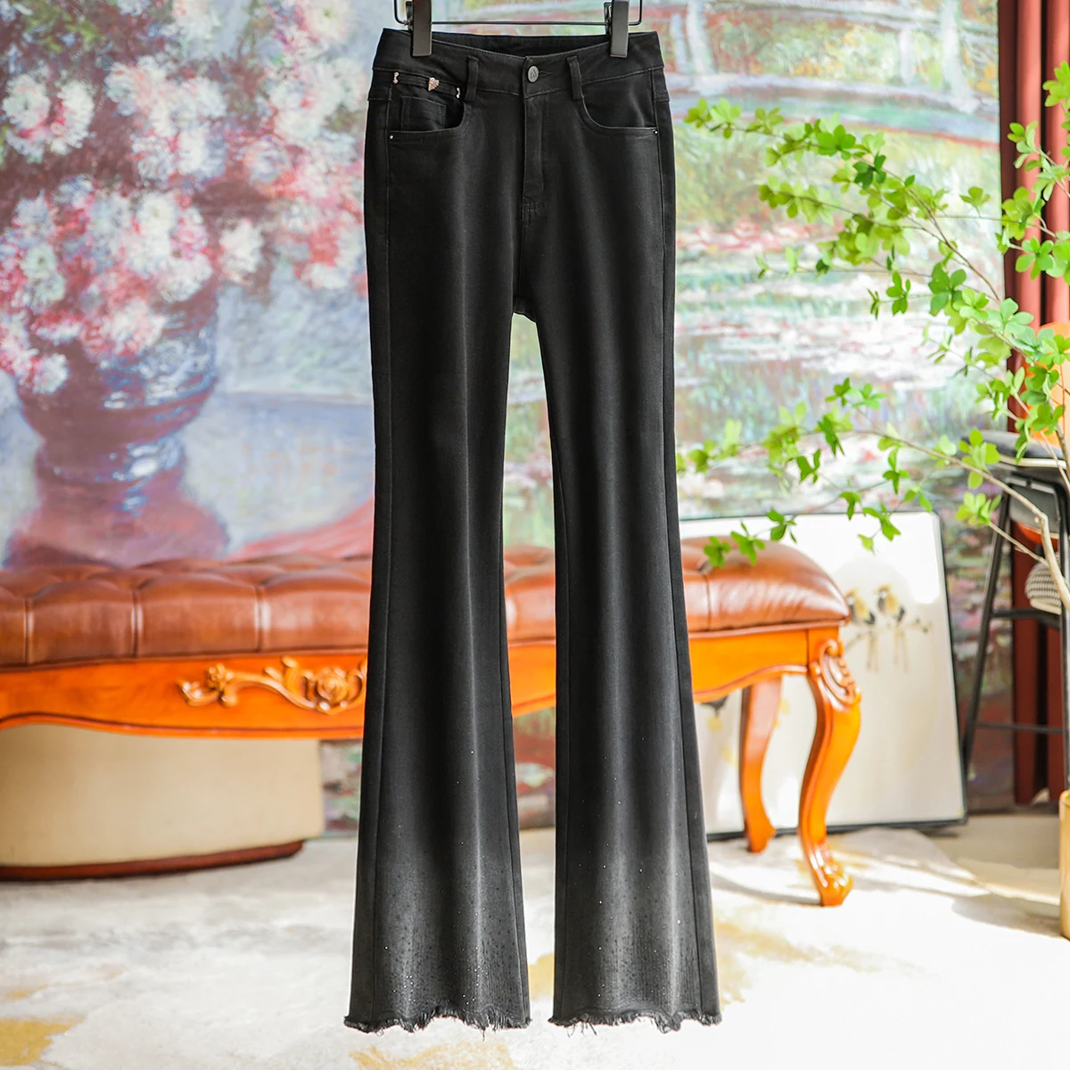 

Fashionable Repair Leg Type In High-waisted Elastic Micro-labelled Jeans Female 2023 Fall New Gradient Color Commuting Trousers