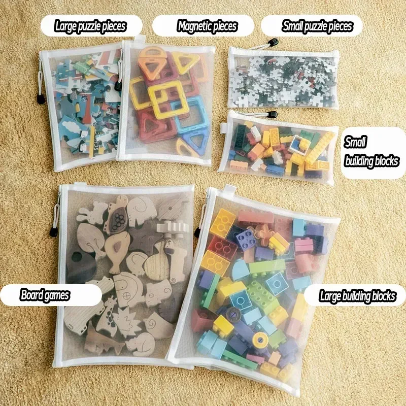 Toy storage bag 3pcs building block puzzle sub-package bag children small particle Mesh zipper transparent Document storage