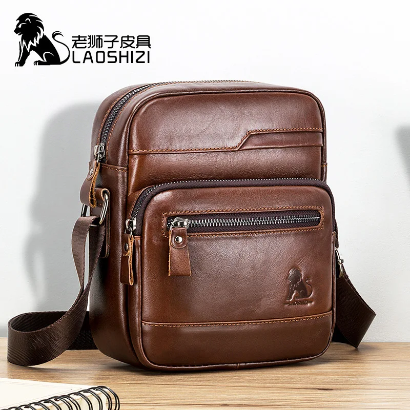 LAOSHIZI New Men bag 100 Leather Shoulder Bags Luxury Men's designer