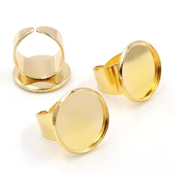 Adjustable Bronze and Silver Plated Brass Ring Setting in 6 Colors - 25mm x 5pcs (Gold)