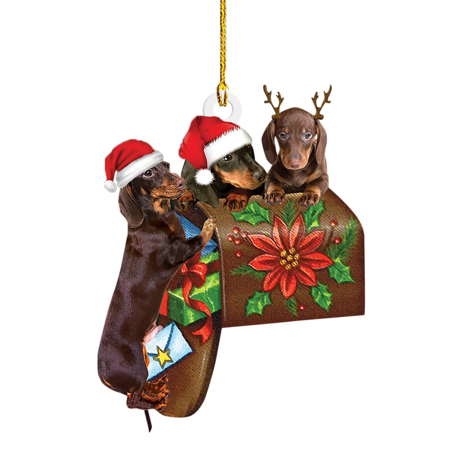 thumbnail image 1 of Adornos colgantes para árbol de Navidad, colgantes con forma de perro salchicha, decoraciones navideñas para el hogar, regalos de Navidad y Año Nuevo, 1 of 5