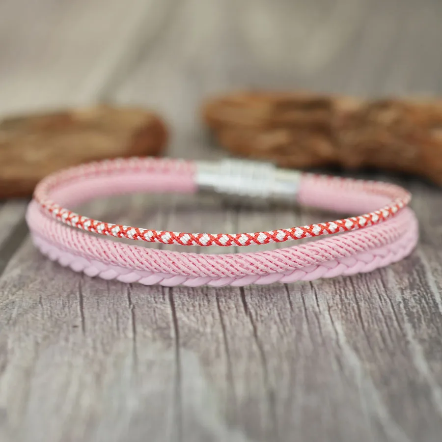 Pink Leather Braided Couple Bracelet Valentine Day Gift