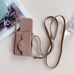 Leather Crossbody Card Holder Wallet with Lanyard Strap and Neckband for Xperia Pro 1 (Brown)