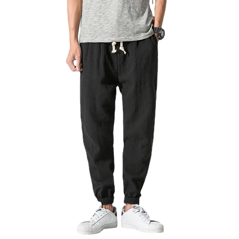 2024 Men's Summer Casual Elastic Waist Chinese Bloomers Harajuku Solid Color All-match Trousers Jogging Pants