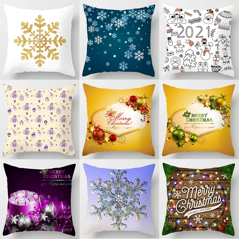 

Christmas Decoration Merry Christmas Pillow Covers Short Plush High Quality Thick Double Sides Printed Pattern Pillow Cases