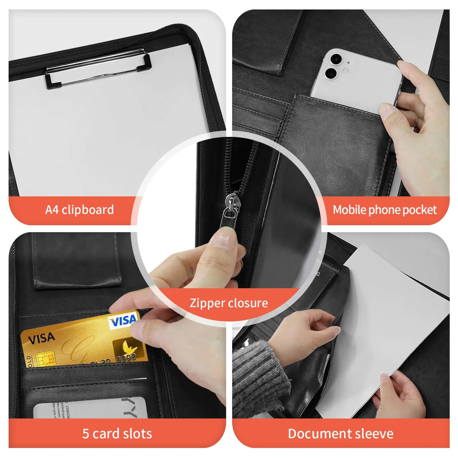 Conference Folder Portfolio A4 Zipped Multifunctional Business Clipboard Folder Files Document Leather Organiser Cases PenHolder file folder document organizer document manager