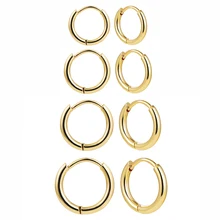 4pair/Lot 6/8/10/12mm Stainless Steel Round Circle Hoop Earrings for Women Gold Color Tiny Helix Hoops Ear Piercing Loop Ring