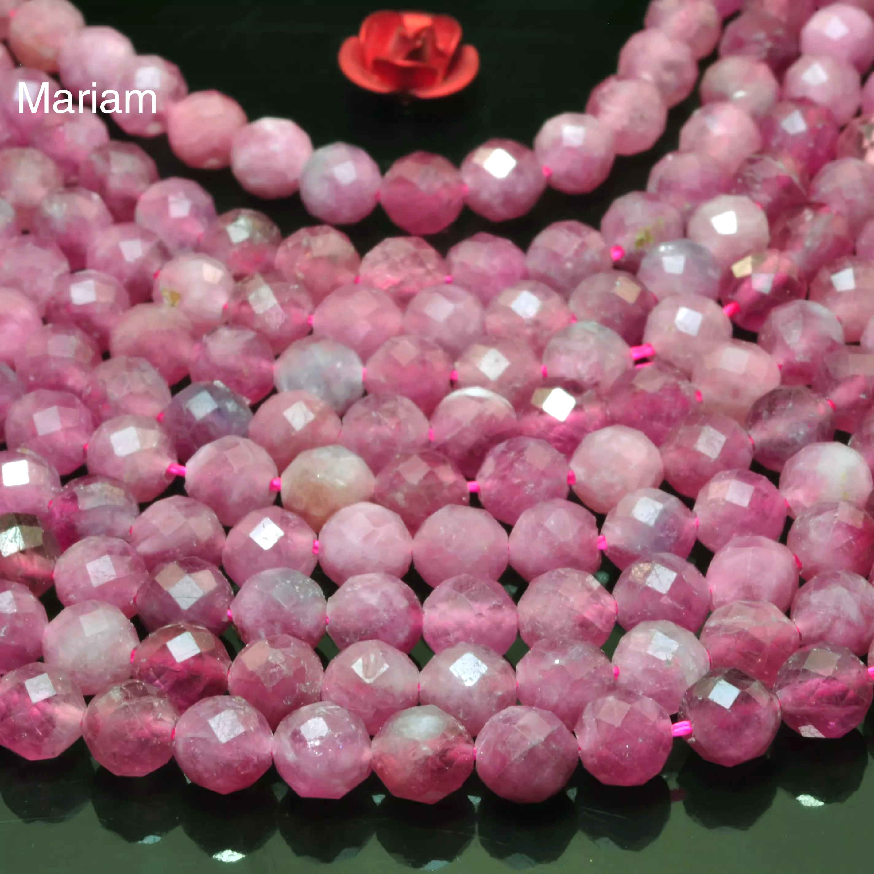 Mamiam Natural Pink Tourmaline Faceted Round Stone Smooth Beads 4mm Diy Bracelet Necklace Jewelry Making Gift Design
