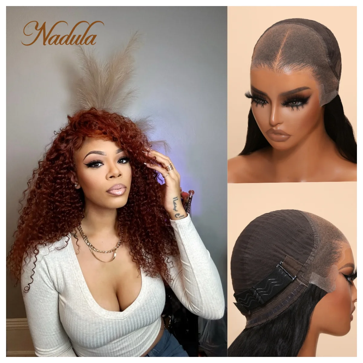 

Nadula Hair First Ever Glueless 13x4 Frontal 33B Reddish Brown Curly Wig With BabyHair Pre Cut Lace Invisible Knots Pre Plucked