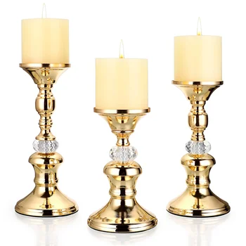 Vintage Gold Metal Pillar Candle Holders 1