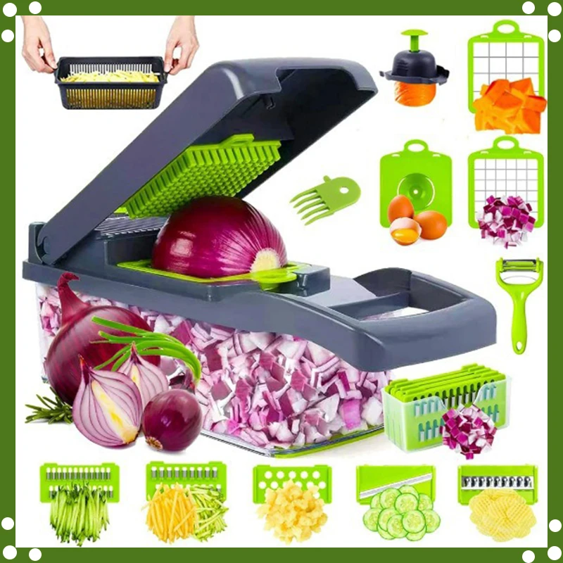 Vegetable Shredder, Food Slicer 14/16 in 1 Multifunctional Vegetable Chopper Slicer Cutter Shredders Slicer With Basket Handle Food Grate Food Onion Chopper