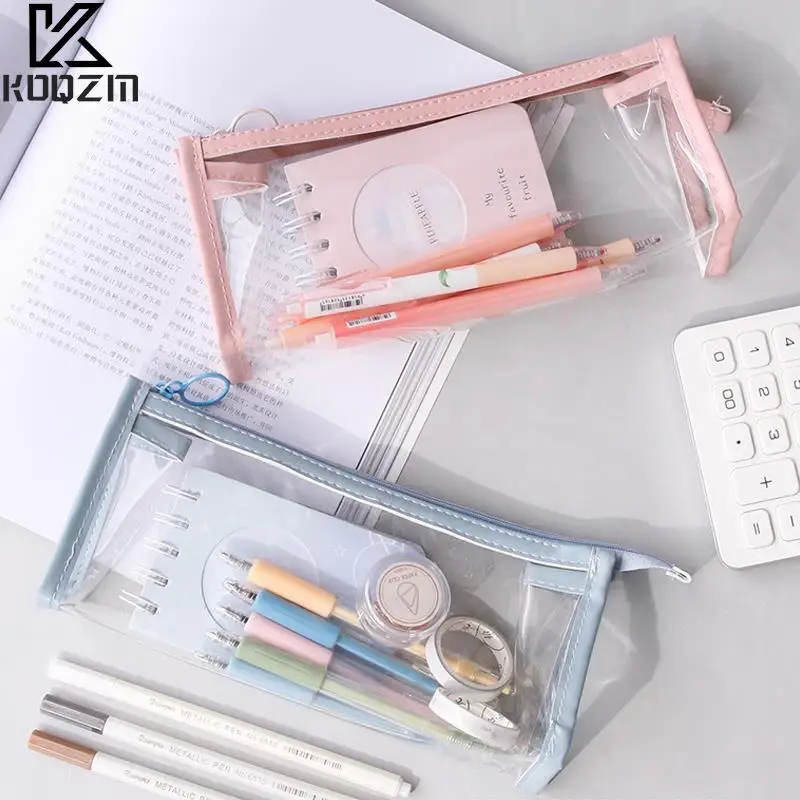 PVC Transparent Waterproof Pencil Case Pencil Bags Students Stationery School Supplies Portable Pen Pouch Bag