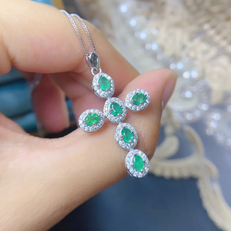 

Natural emerald pendant necklace for women silver 925 jewelry luxury gem stones 18k gold plated free shiping items