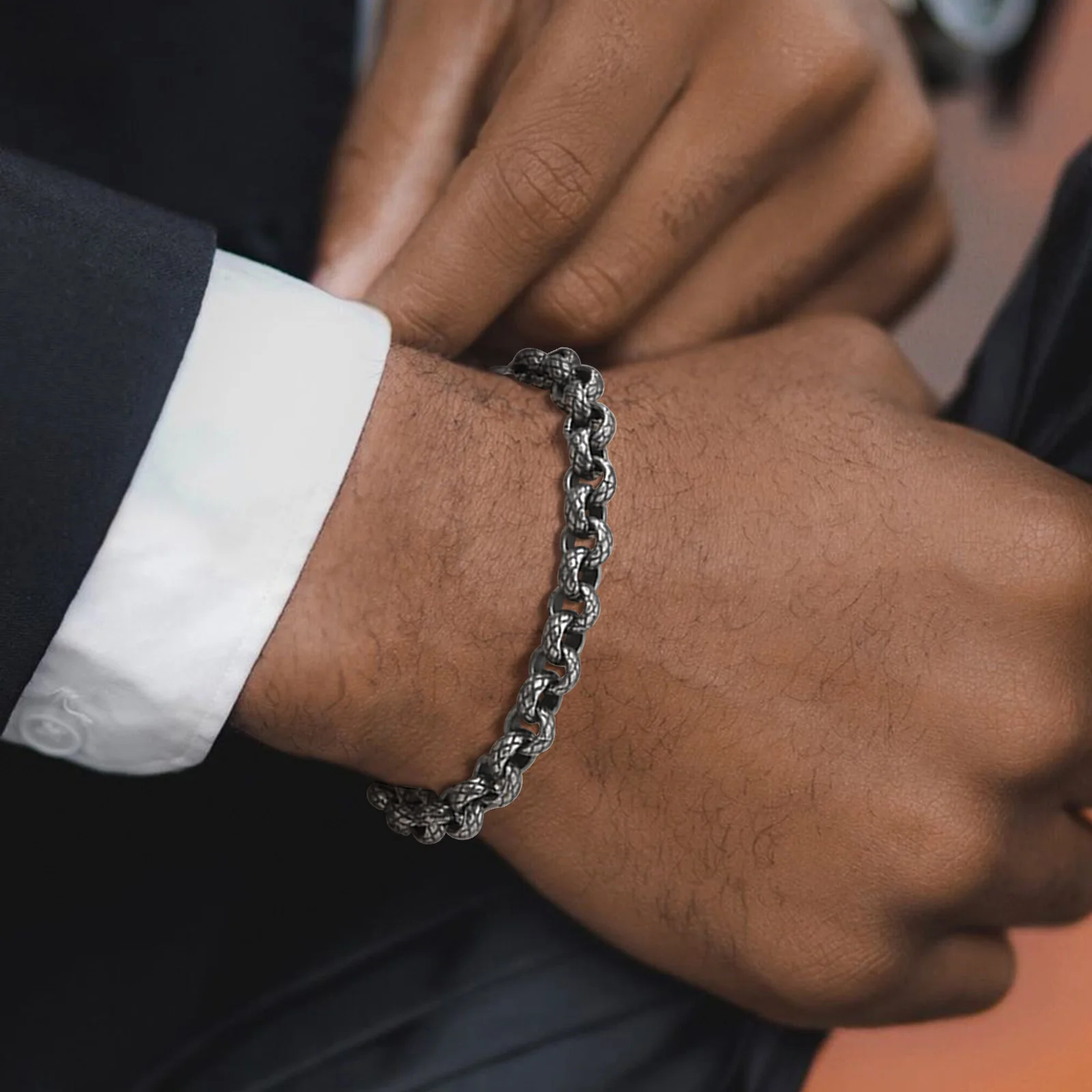 Chunky Belcher Round Chain Bracelets for Men Boys,Embossed