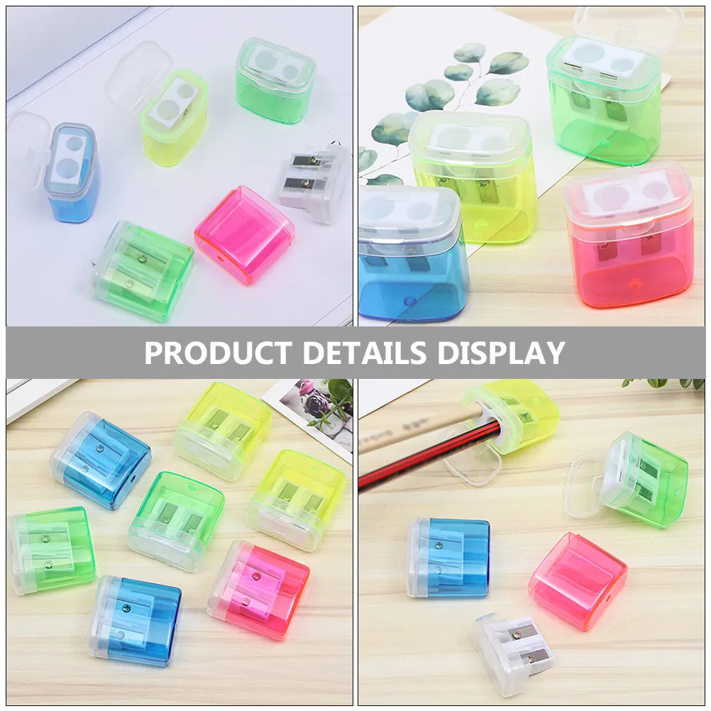 8Pcs 크리 에이 티브 세련된 수동 연필 깎이 휴대용 경량 핸드 헬드 더블 홀 학교 사무실 공급 어린이를위한 생일 선물