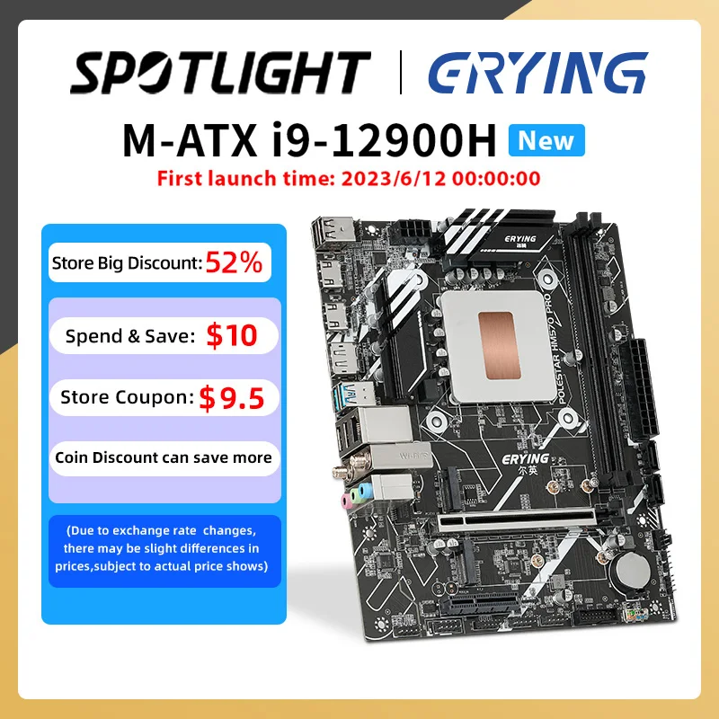  ERYING Gaming PC Motherboard with Onboard CPU Core i9 Kit Core SRLD4 i9 12900H i9-12900H(NO ES) 14Cores 20Threads 24MB Mainboard 
