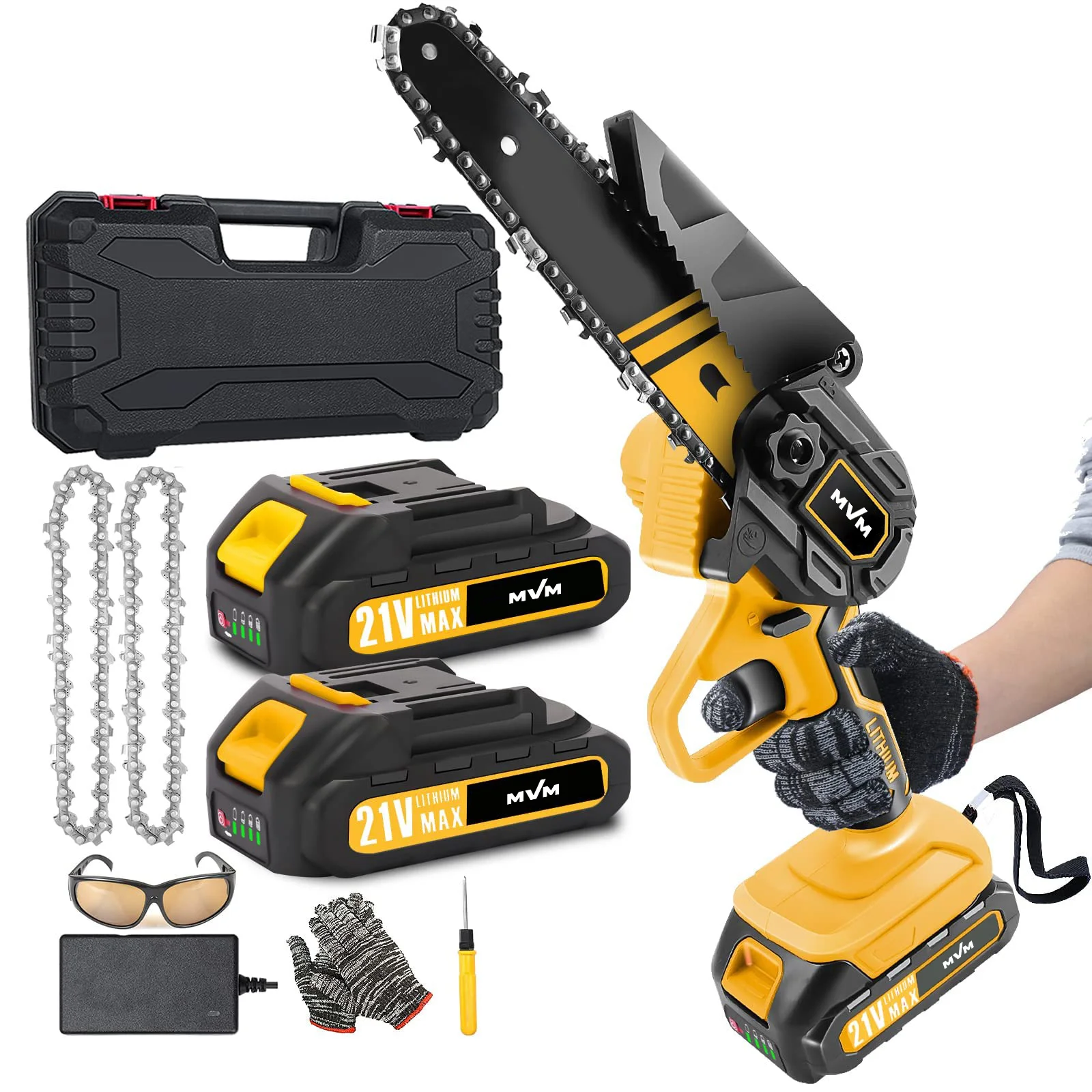 

Best Electric Chainsaw Cordless Small Handheld Chain Saw with 2 Rechargeable Battery for Yard Work Tree Trimming Gardening
