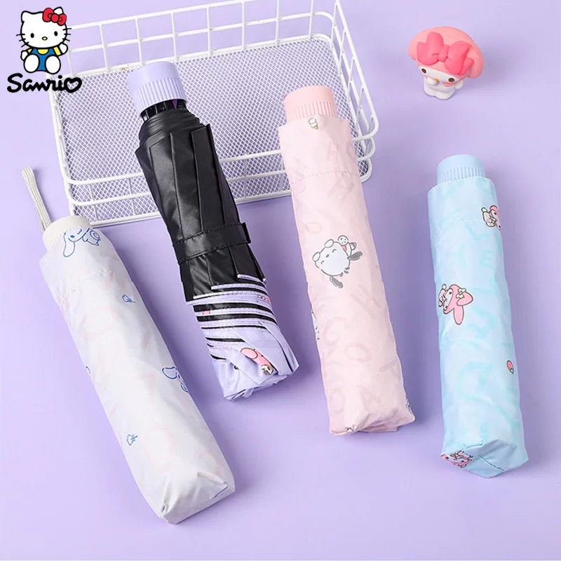 

Sanrio Umbrella Cinnamoroll Kuromi Sun Umbrella UV Protection Sunny And Rainy Dual-use Folding Black Coating Umbrella Gifts Toys