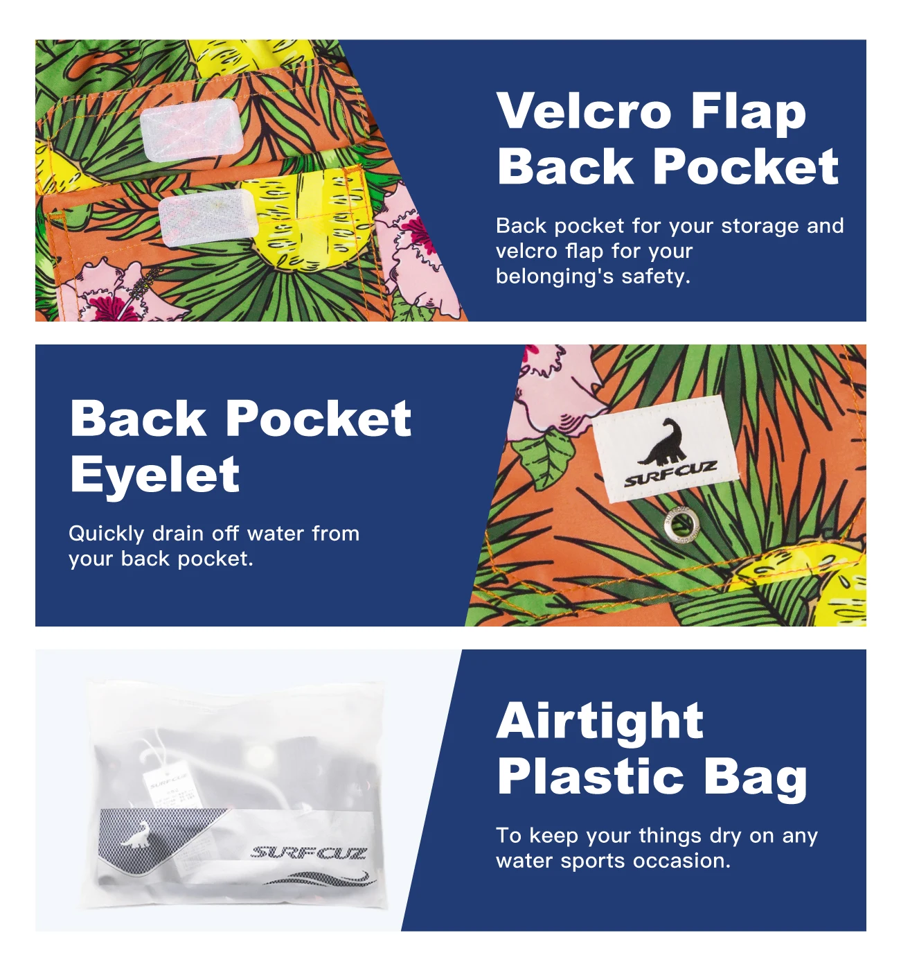 SURFCUZ Mens Swim Shorts with Mesh Lining Hawaiian Style Mens Swimwear Shorts Quick Dry Beach Board Shorts Swim Trunks for Men