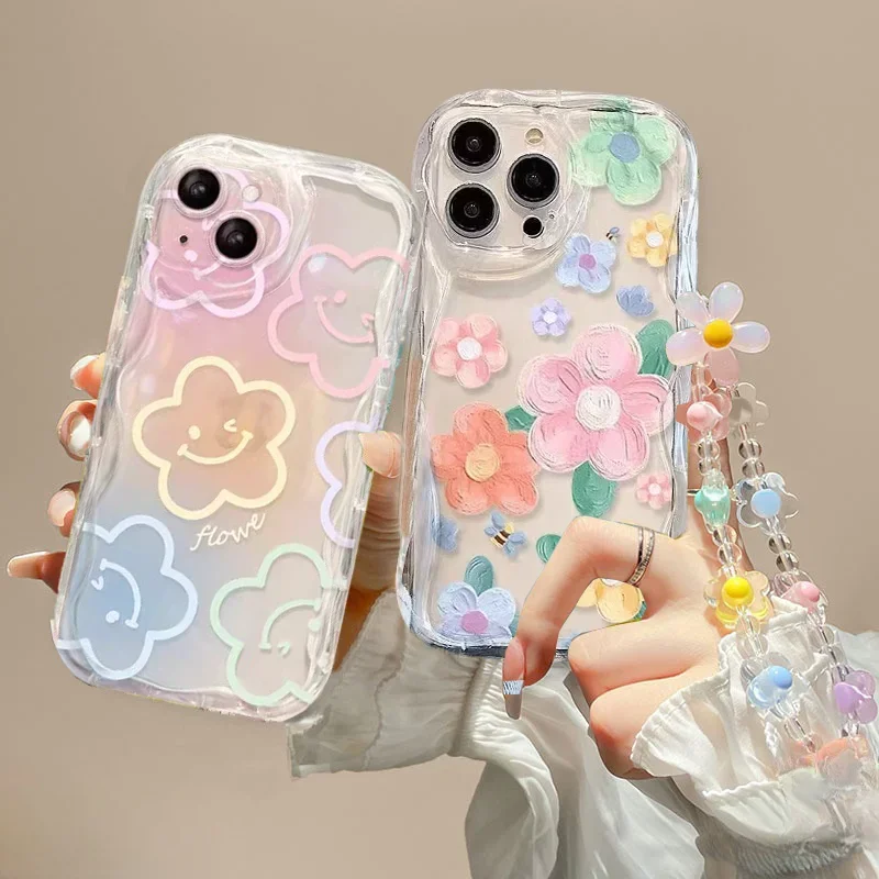 Pink Floral Chain Phone Case - Clear TPU Cover