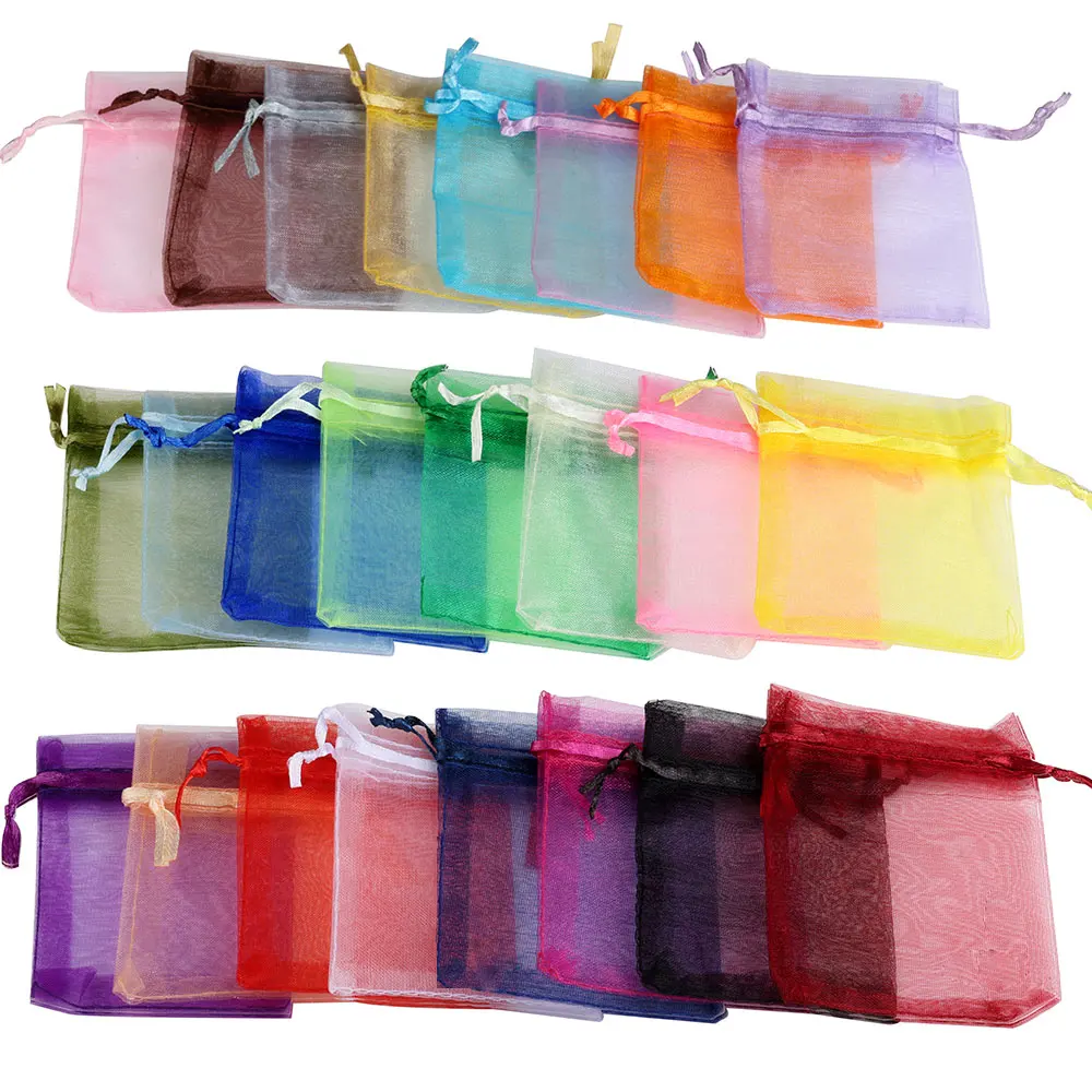 50pcs/Lot 7x9cm Drawstring Organza Bag for Jewelry Candy Wending Gift Packaging