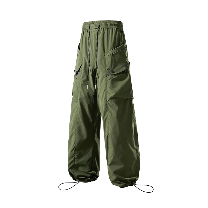 Men's Green Quick Dry Cargo Hiking Pants with Drawstring Waist