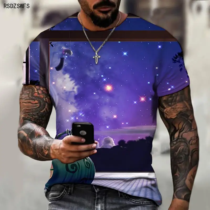 

Space Star Night Sky Planet Sci-fi Full-color T-shirt Summer Men and Women O-neck Breathable Creative Trend 3D Printing