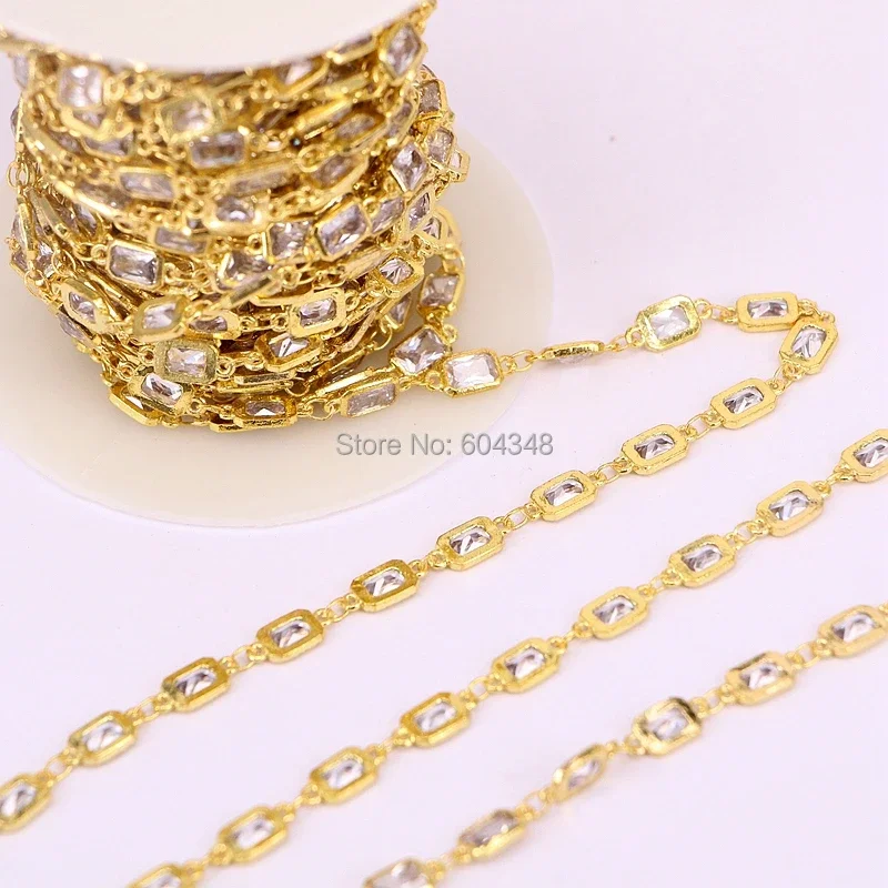 3 Meters, ZYZ177-8905 Metal Wire Wrapped Links CZ Chains