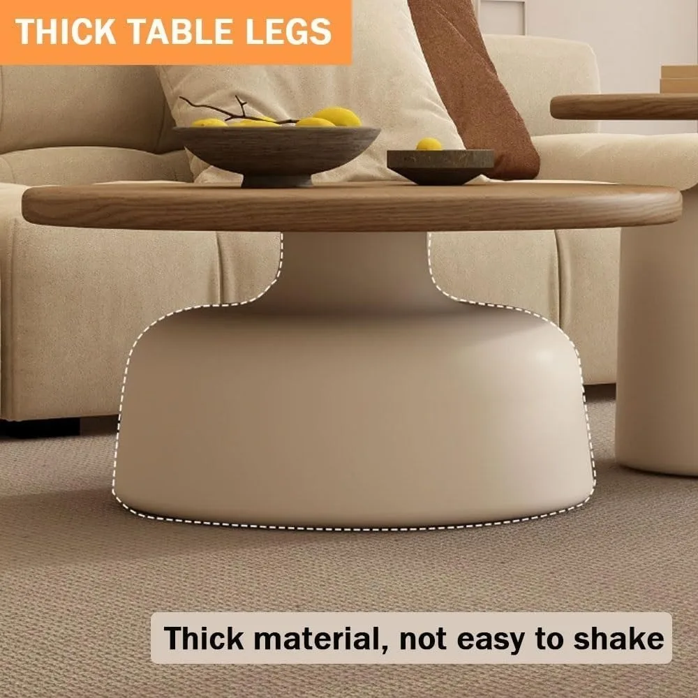 Cream Style Solid Wood Coffee Table, Living Room Home Small Apartment, Simple Tea Table, Round Coffee Table(B) 4
