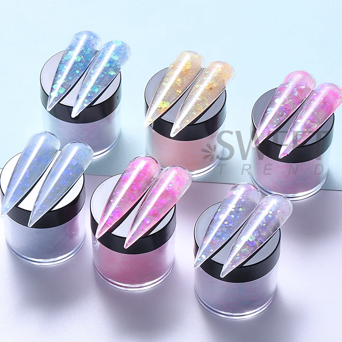 6pcs/set Shimmer Glitter Sequins Acrylic Nail Powder Carving Extension Design 10g DIY French Prolong Tool Manicure Supplies Dust